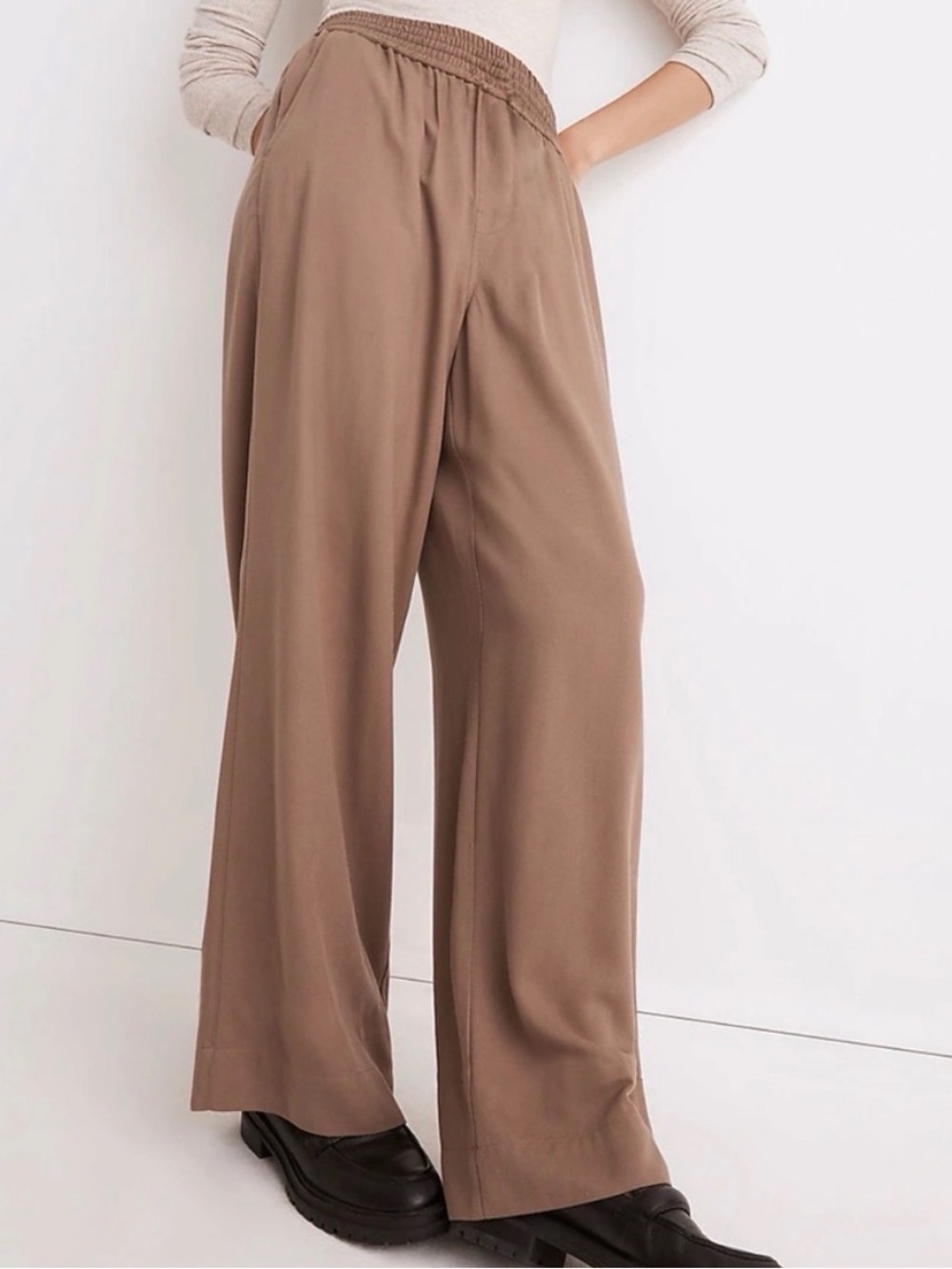 Madewell Draperweave Carley Wide Leg Pull On Pants Castle Rock Brown